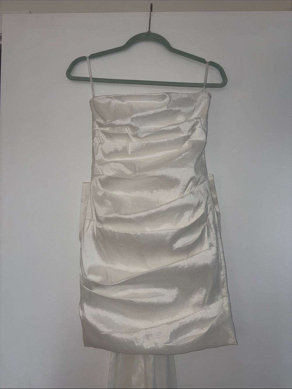 Honey White Strapless Mini Dress with Oversized Bow & Train